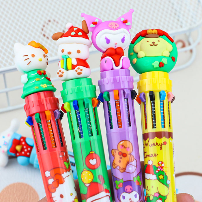 Wholesale Random Christmas series cartoon push ballpoint pen multifunctional student multi-color all-in-one notebook pen colored pen
