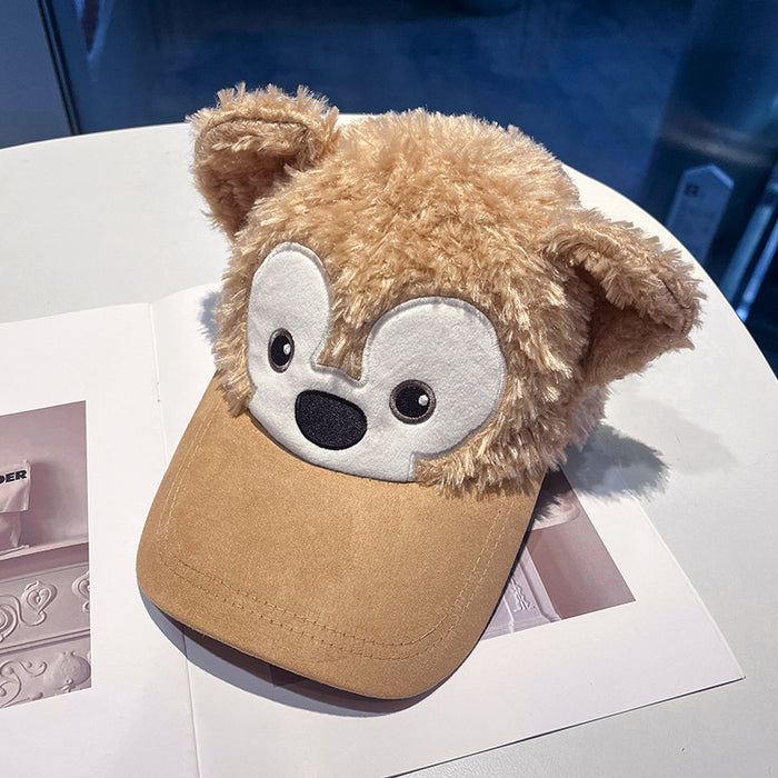 Wholesale Plush baseball cap for girls, cute and warm in autumn and winter, little bear stand up ear cartoon duckbill cap