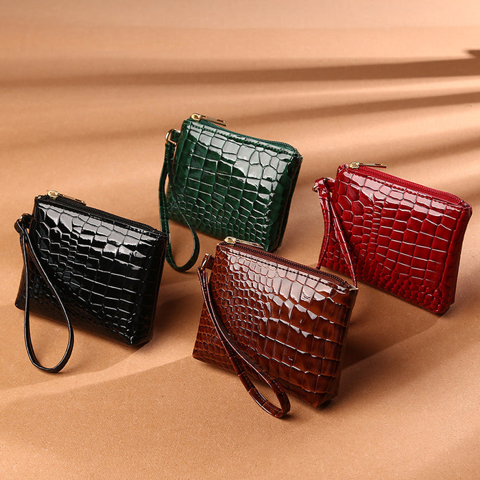 Wholesale Women's Mini Crocodile Pattern Zipper Card Coin Wallet Bag Pu Solid Color Handheld Bag