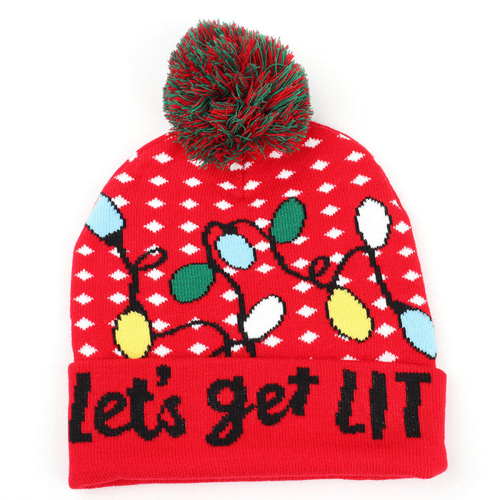 Wholesale Warm jacquard wool hat with cuffs and balls Christmas hat with elk earmuffs