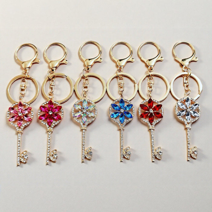 Wholesale Keychain Rhinestone Key Design Zinc Alloy Car Bag Charm Gift