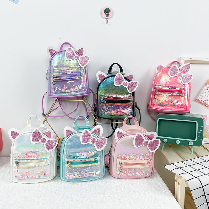 Wholesale Cat Ears Backpack  Colorful Sequins Transparent Crack Bag Children's Bag