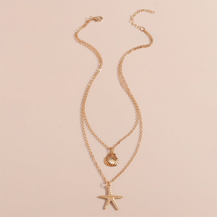Wholesale Jewelry Simple Beach Shell Starfish Five-Pointed Star Double-Layer Necklace Necklace Hot Style
