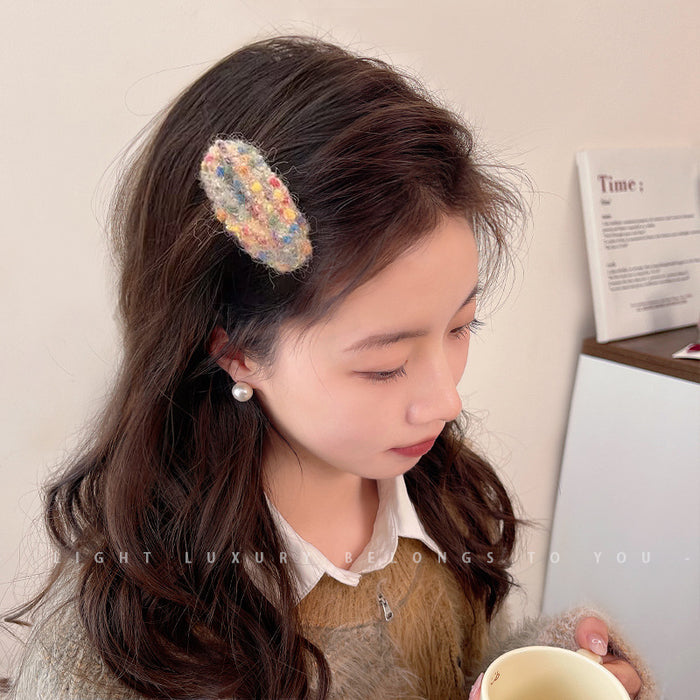 Wholesale Plush Hairpin Women'sBack Head Broken Hair Clip Children's Colorful Bangs Clip Hair Accessories