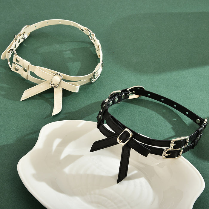 Wholesale Double Bow Choker Necklace Adjustable Leather Women Fashion Accessory Gift Boutique Resale