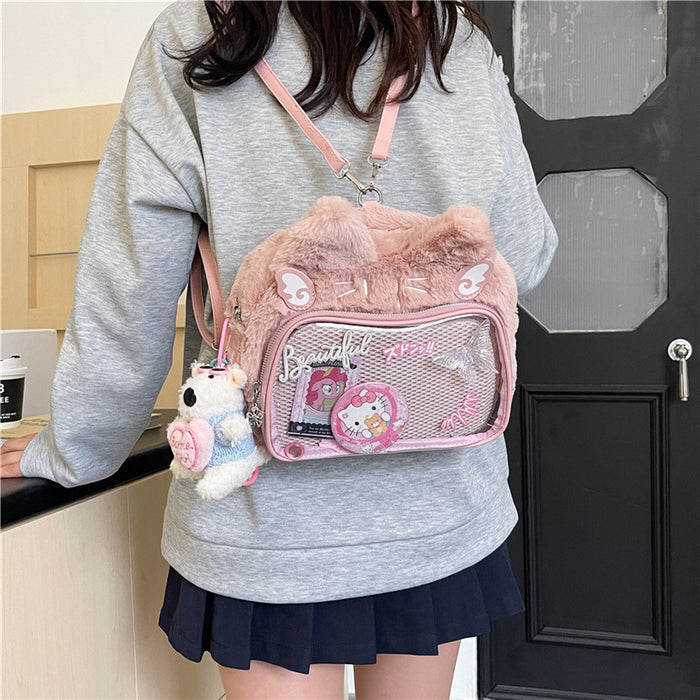 Wholesale Plush PU transparent anime-style backpack/ shoulder bag/ crossbody bag