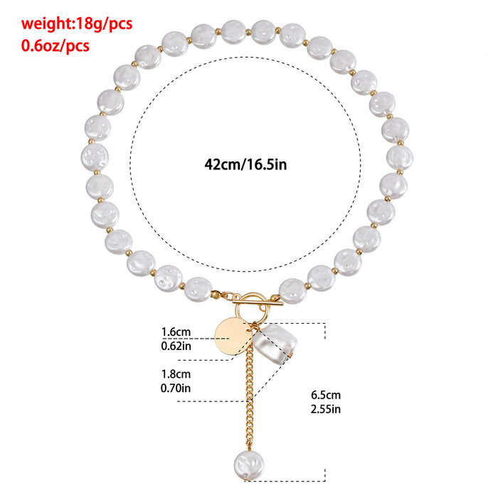 Wholesale Simple single-layer Baroque flat pearl necklace with tassel sweater chain