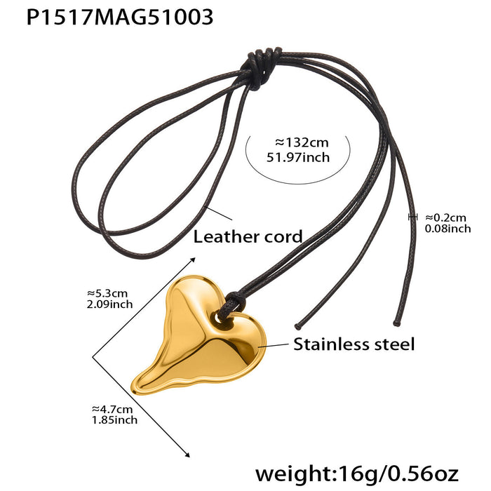 Wholesale Heart-shaped leather cord long irregular geometric pendant sweater chain niche stainless steel necklace