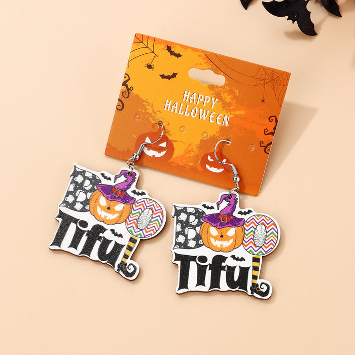 Wholesale  Earrings Ghost Bat Pumpkin Skull  Holiday Party Wooden Earrings