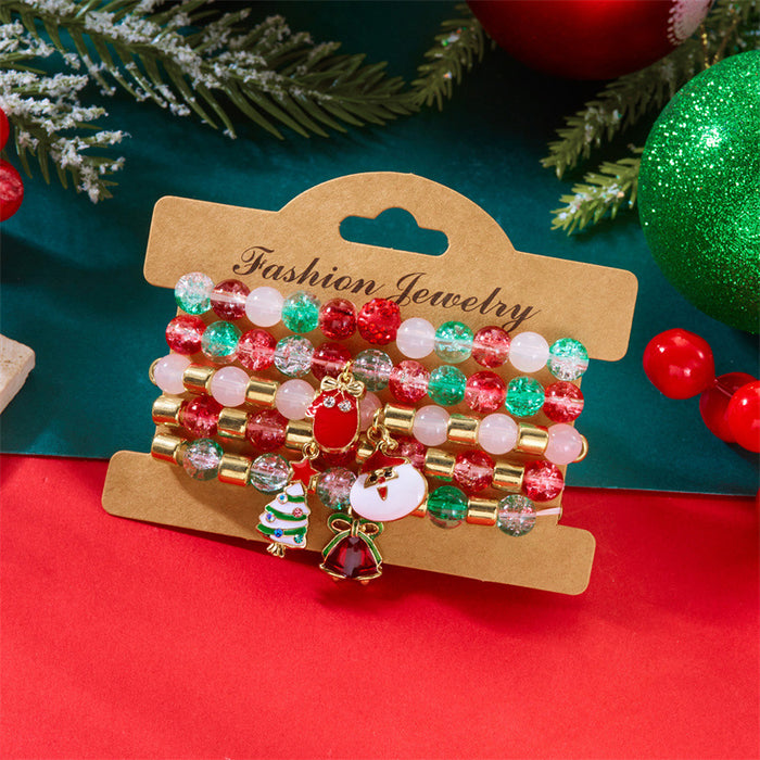 Wholesale Christmas Bracelet Rice Bead Polymer Clay Multi-layer Bracelet Cartoon  Bell Christmas Party