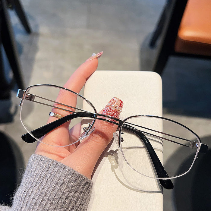 Wholesale Golden edged oval half frame glasses, cool and anti blue light prescription myopia frame