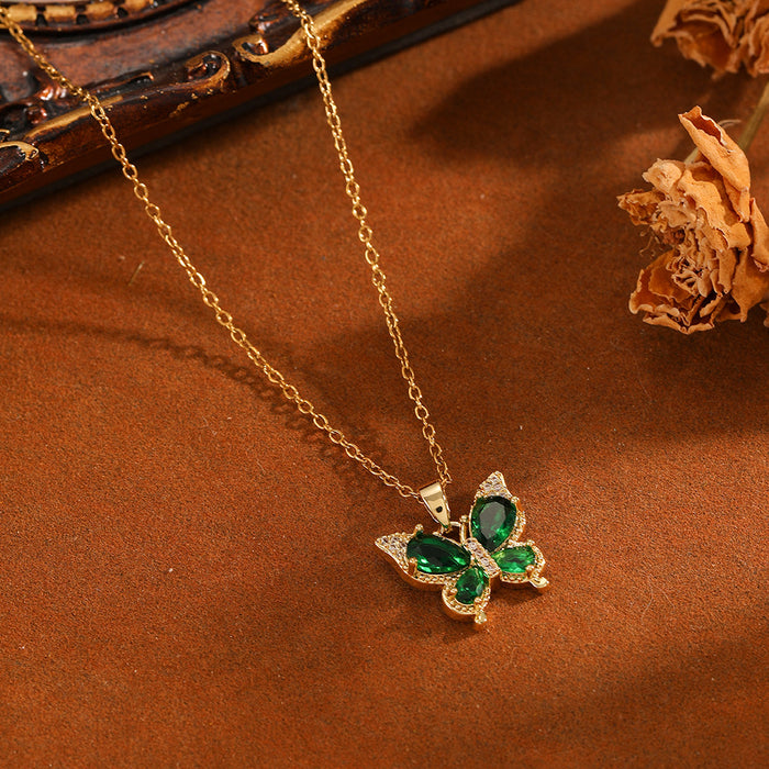 Wholesale Titanium Steel Butterfly Pendant Necklace with Pearl and Crystal Accents - Trendy Jewelry Accessory