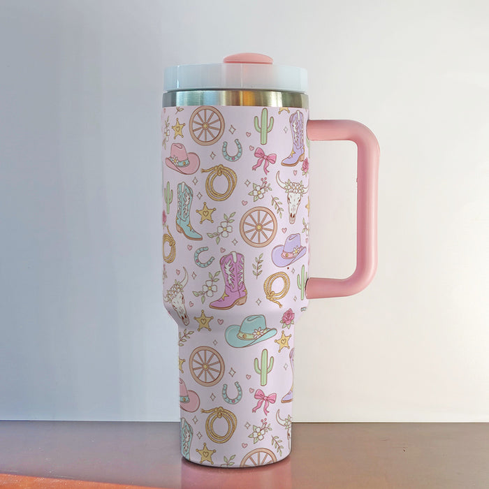 Wholesale Western Cowboy 40oz Stainless Steel Tumbler with Handle Car Cup MOQ≥2