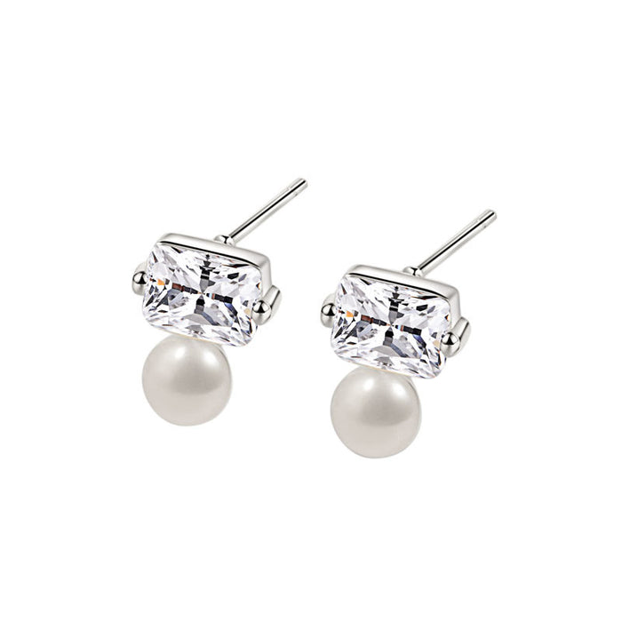 Wholesale Square Zircon Pearl Earrings JDC-ES-MeiY006