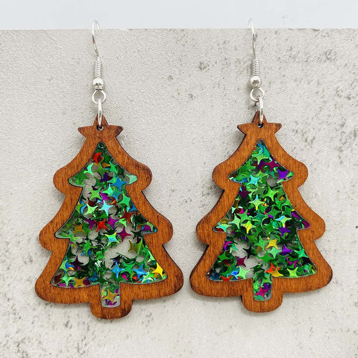 Wholesale Christmas Earrings Christmas Tree Wooden Inlay Acrylic JDC-ES-YaChen014