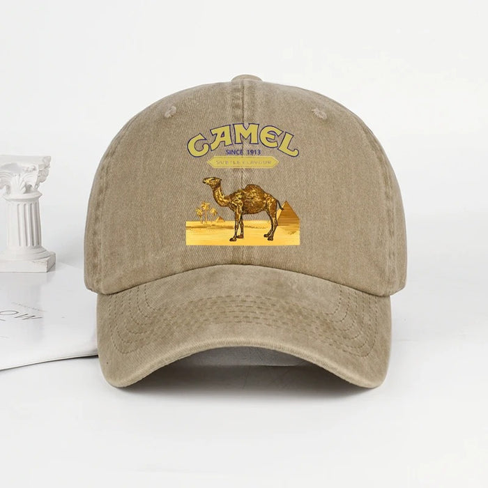 Wholesale Vintage Camel Print Washed Baseball Cap Stylish American Retro Adjustable Peaked Cap
