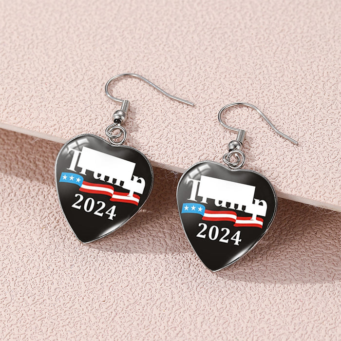 Wholesale American Independence Day Love Stainless Steel Ear Hook Earrings JDC-ES-KaLu009