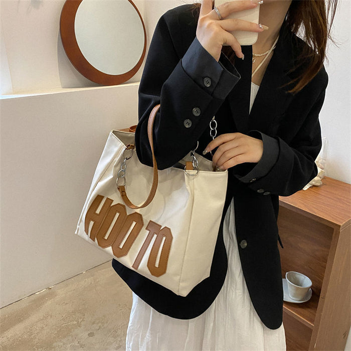 Wholesale Minimalist Shoulder Bag Trendy Color Contrasting Letter Chain Bag Large Capacity Fashionable Commuter Outdoor Tote Bag