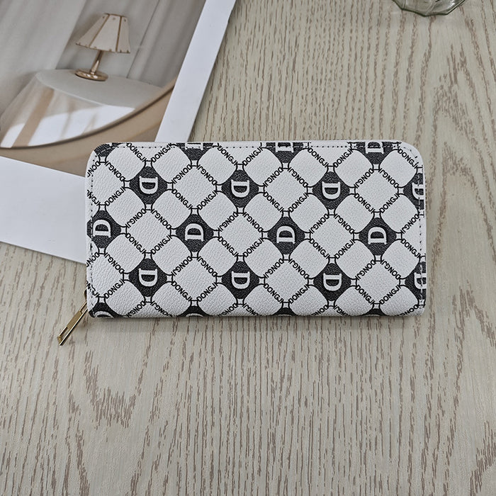 Wholesale Faux Leather Women S Long Wallet Pink Letter Print Zip Around Retro Style Casual Fashion Accessory