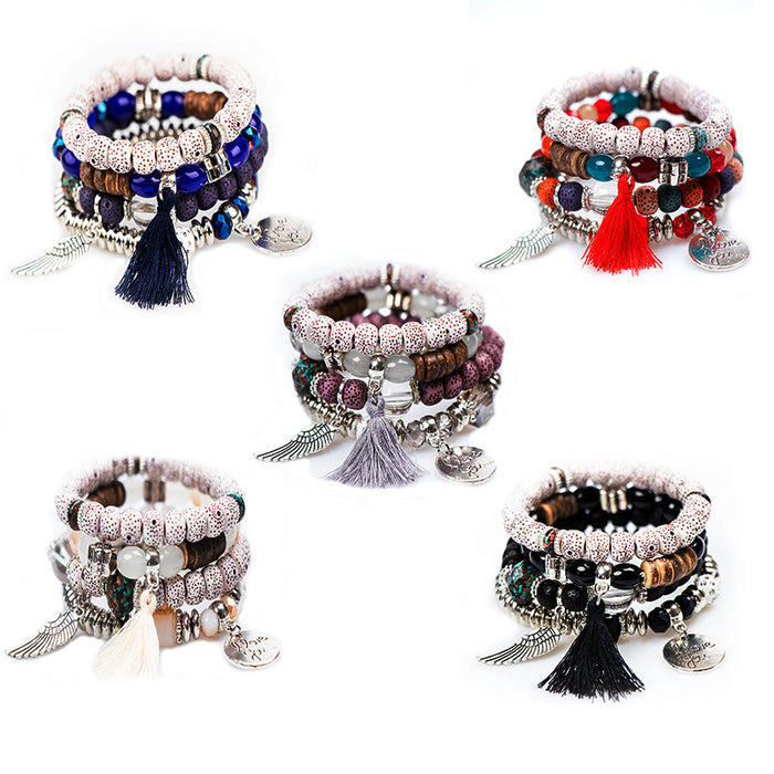 Wholesale Bohemian Multi-layer Bracelet Creative Tassel Bodhi Beaded Wings Love Fashion Bracelet Jewelry JDC-BT-NHong007