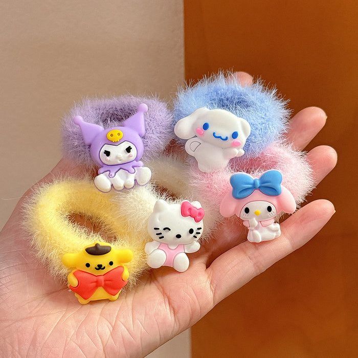 Wholesale Candy Color Cute Cartoon Hair Band Hair Ring Does Not Hurt The Hair Children's Rubber Band Female Low Ball Head Plush Hair Band JDC-HS-Wangl003