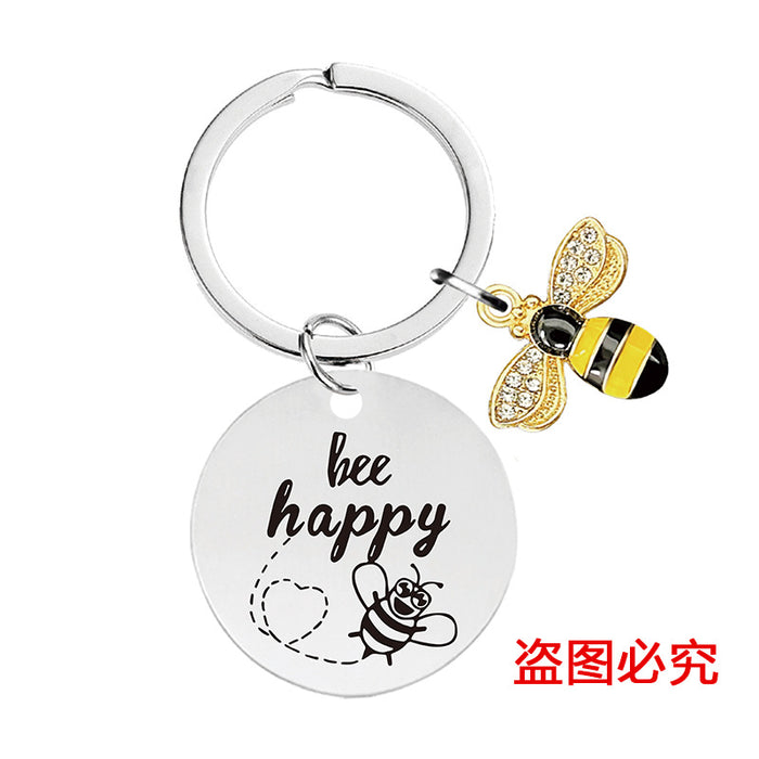 Wholesale Little Bee Thanksgiving Teacher's Day Alloy Keychain JDC-KC-GangGu048