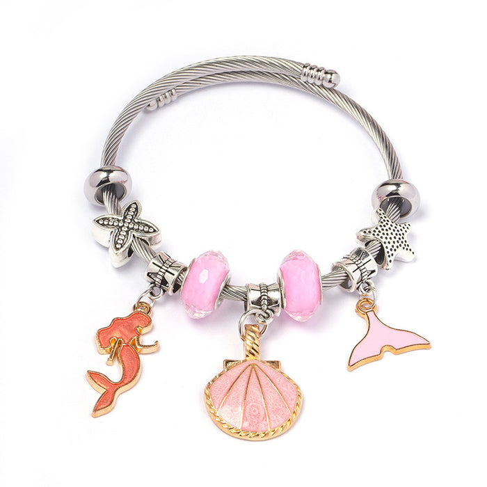 Wholesale DIY Adjustable Blue Ocean Series Mermaid Pendant Bracelet