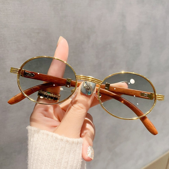 Wholesale  vintage imitation wood grain sunglasses men's oval sunglasses women's trendy  UV protection