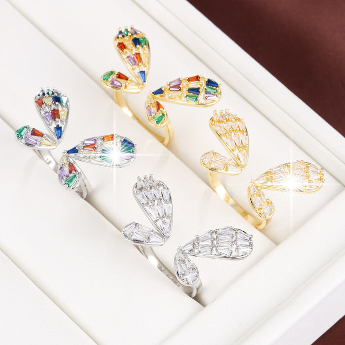 Wholesale Copper Zircon Butterfly Adjustable Ring Gold+ White Fashion Jewelry Accessory