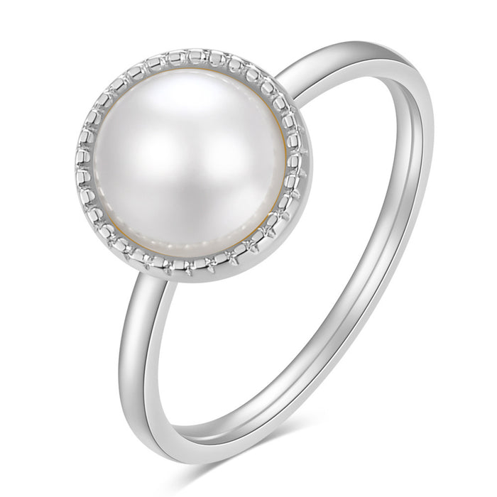 Wholesale Simple and fashionable pattern inlaid with pearl ring stainless steel ring, versatile and personalized ring