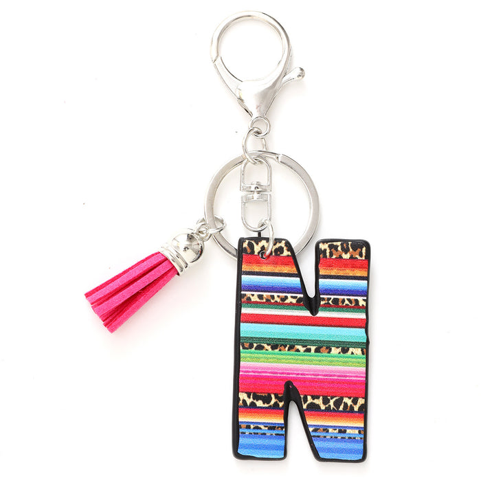 Wholesale Tassel Rainbow Letters Leopard Leather Keychain JDC-KC-YiTian016