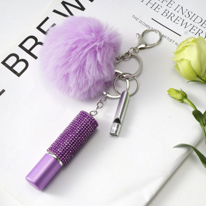 Wholesale Plastic Pressed Perfume Bottle Diamond Keychain Fur Ball 3-Piece Set JDC-KC-ZY041