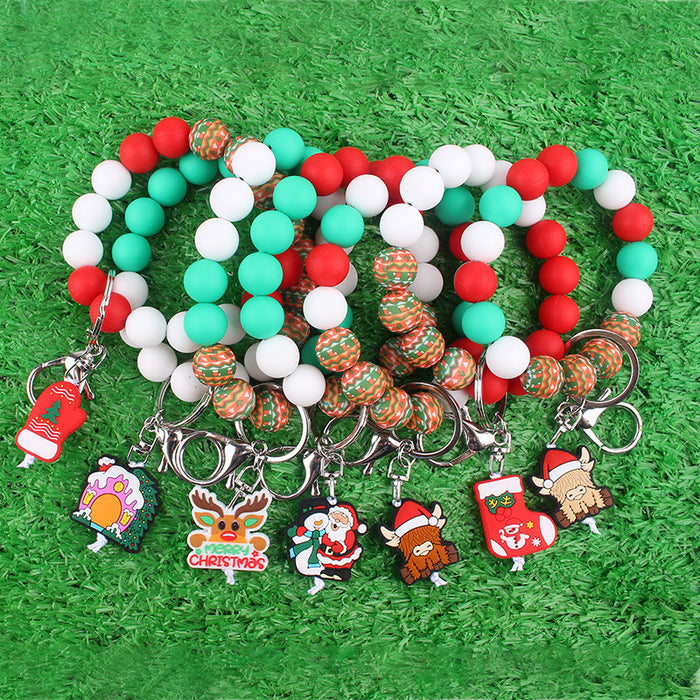 Wholesale Christmas Silicone Beaded Bracelet Keychain JDC-KC-GuangTian030