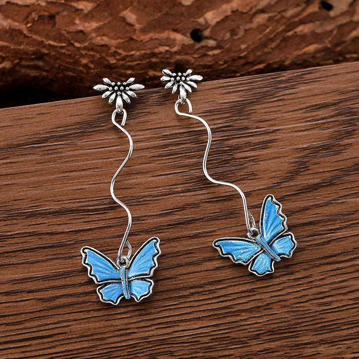Wholesale Long blue butterfly tassel earrings,  fashionable,  elegant and exquisite pendant earrings