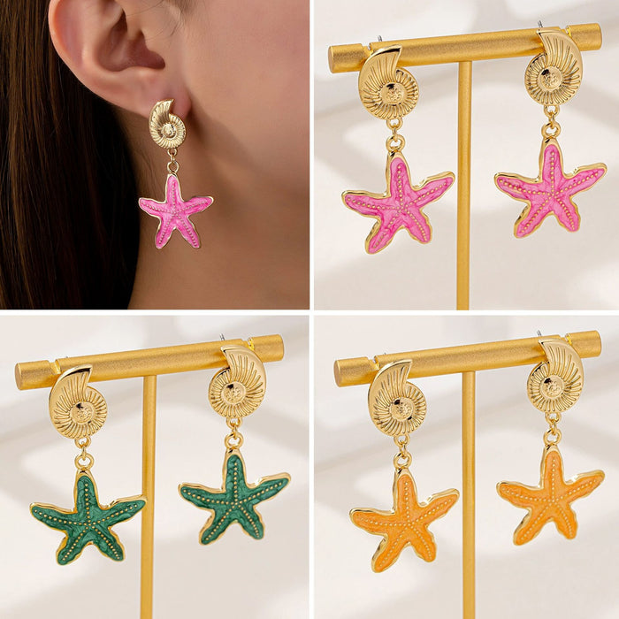 Wholesale ocean starfish conch earrings beach holiday style metal color ladies earrings