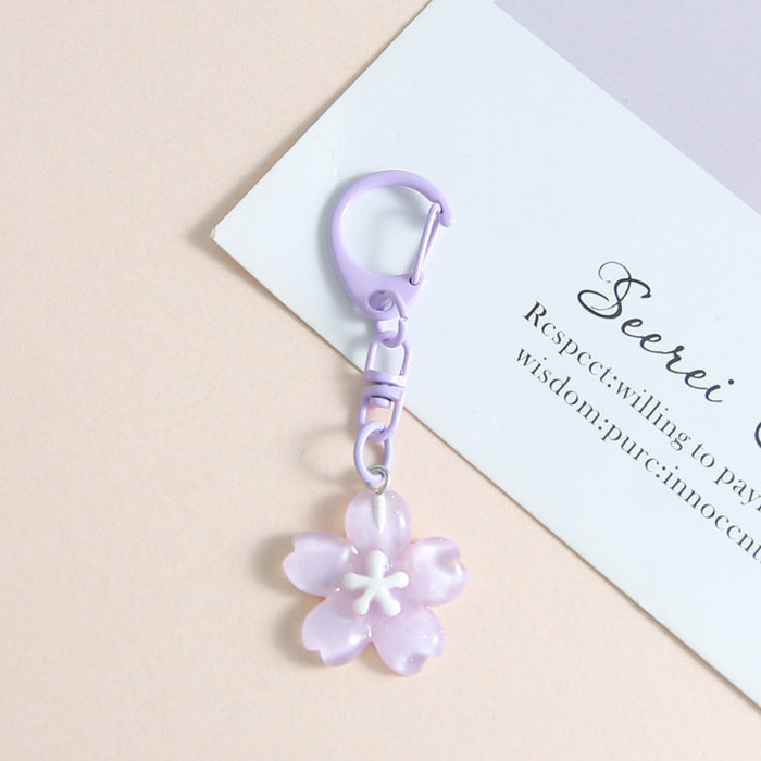 Wholesale Macaron Cherry Blossom Resin Keychain D Ring Flower Chic Bag Charm Gift