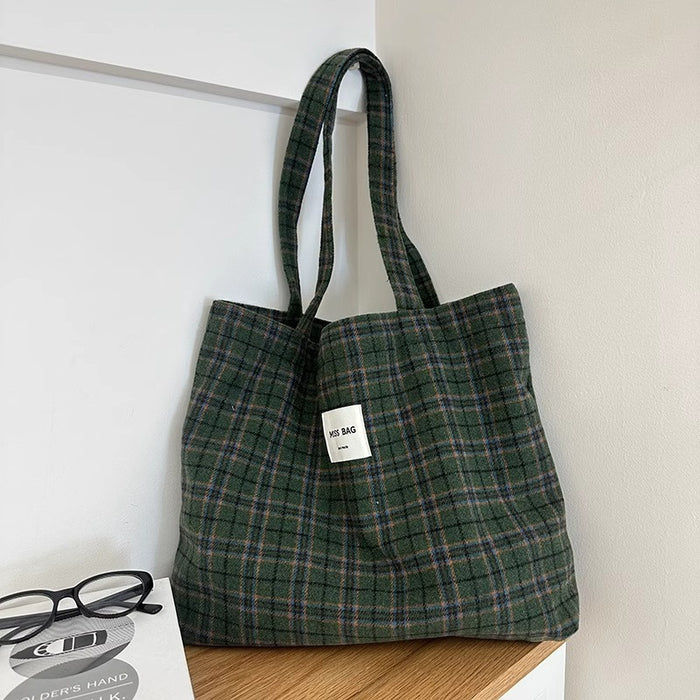 Wholesale Simple Woolen Handbag Large Capacity Classic Plaid Wool Shoulder Bag