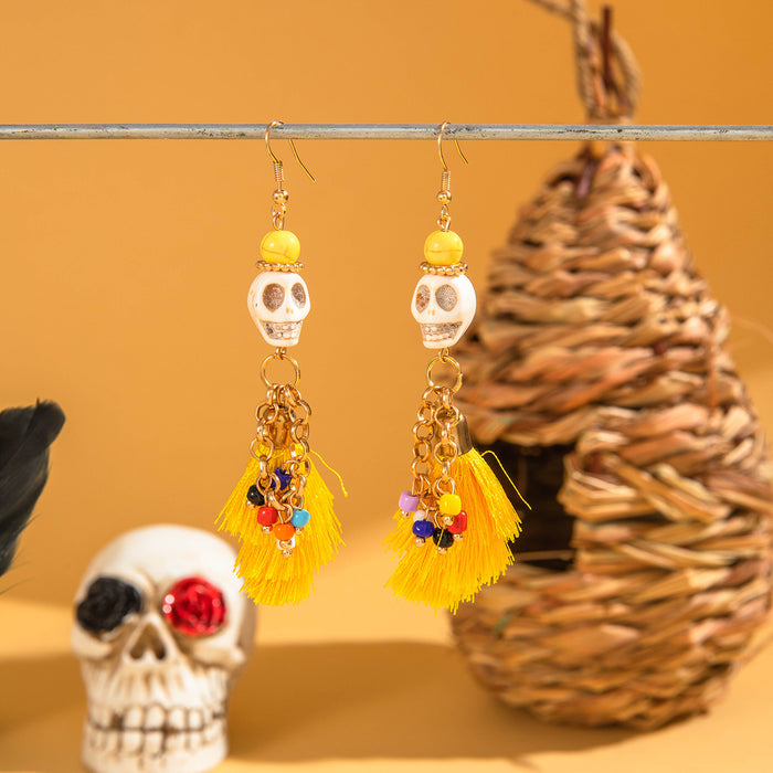 Wholesale  funny fun skull tassel rice beads earrings creative personality rose earrings