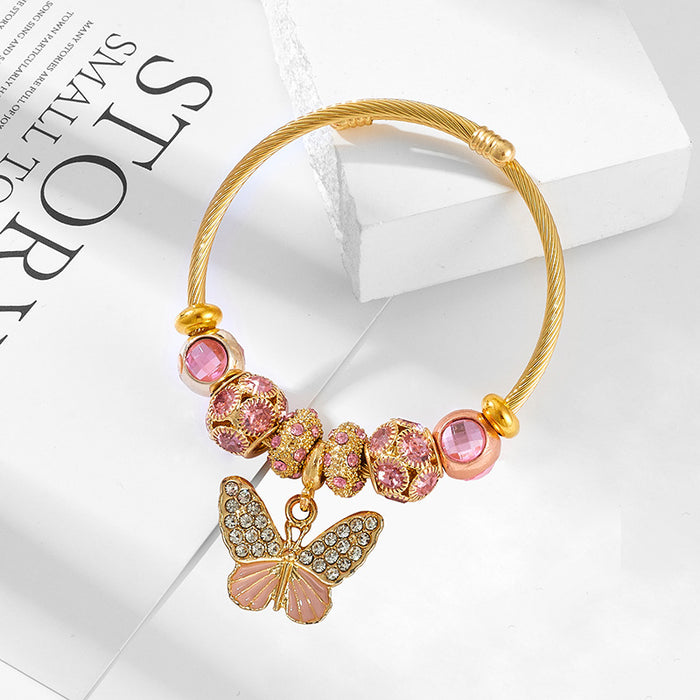 Wholesale Stainless Steel Cartoon Beaded Bracelet with Butterfly Pendant MOQ≥2