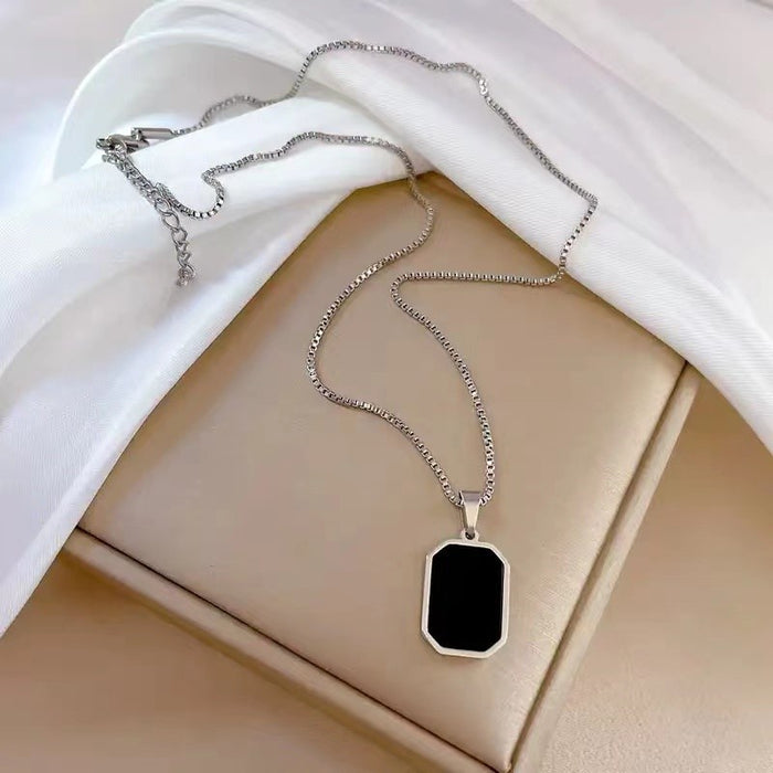 Wholesale black long square brand necklace female clavicle chain necklace black square accessories