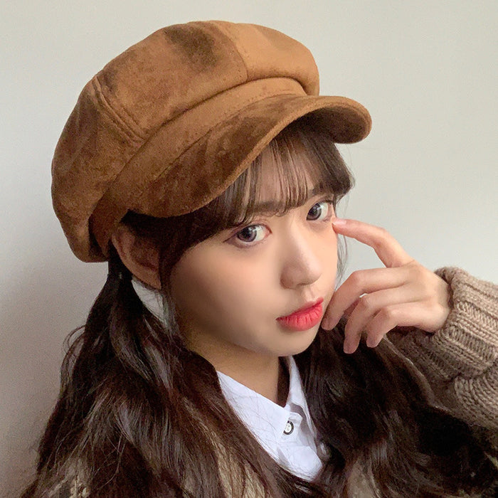 Wholesale Suede hat duck tongue octagonal hat retro beret painter hat man