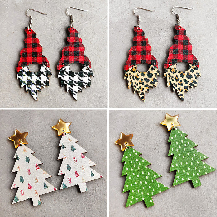 Wholesale Colorful Christmas Tree Earrings Christmas Leopard Print Plaid Splicing Fungus Ring Simple Bohemian Christmas Earrings