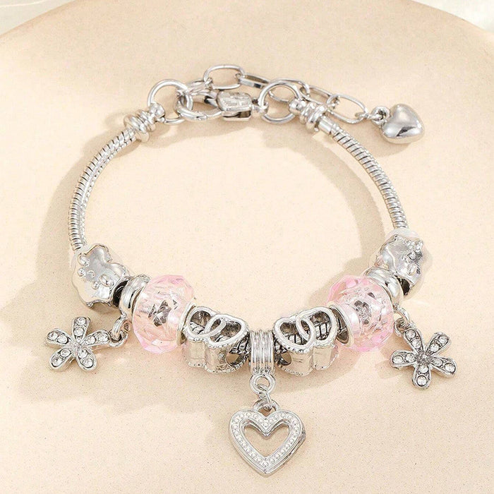 Wholesale Alloy Bear Heart Rhinestone Flower Pendant Beaded Bracelet JDC-BT-ShenYuan003