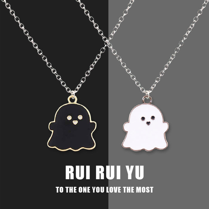Wholesale Cartoon color oil dripping ghost necklace black and white ghost pendant personality simple cool niche  jewelry