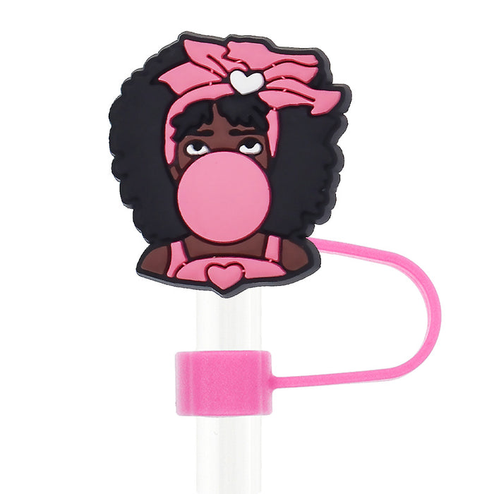 Wholesale 100pcs 10mm PVC Cartoon Straw Lid JDC-SCR-PeiYi001