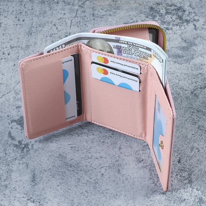Wholesale Modern Heart-Shaped PU Leather Wallet for Women - Tri-Fold Card Holder with Zipper White - Casual Resale Accessory
