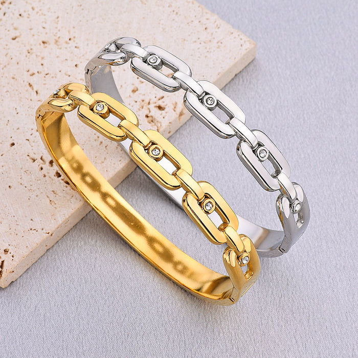 Wholesale Vintage buckle polished women's bracelet style, simple diamond inlaid titanium steel bracelet