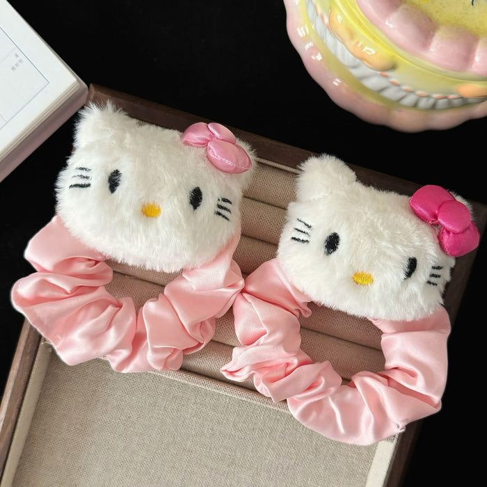 Wholesale Pink bow tie plush cat hair ring cute sweet girl ponytail hair rope hair accessories
