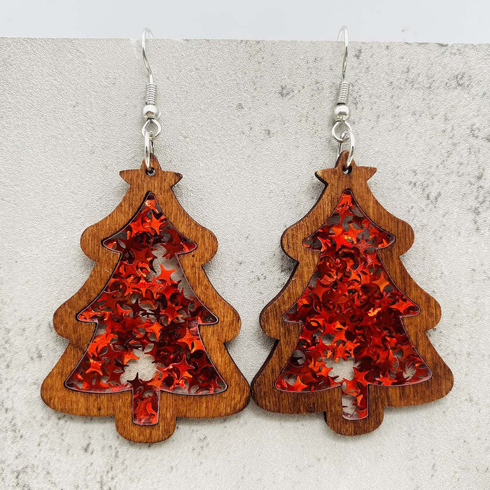 Wholesale Christmas Earrings Christmas Tree Wooden Inlay Acrylic JDC-ES-YaChen014