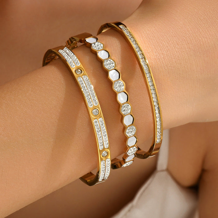 Wholesale Stylish Geometric Mother Of Pearl Rhinestone Bracelet Titanium Steel Gold Finish Everyday Jewelry Accessory